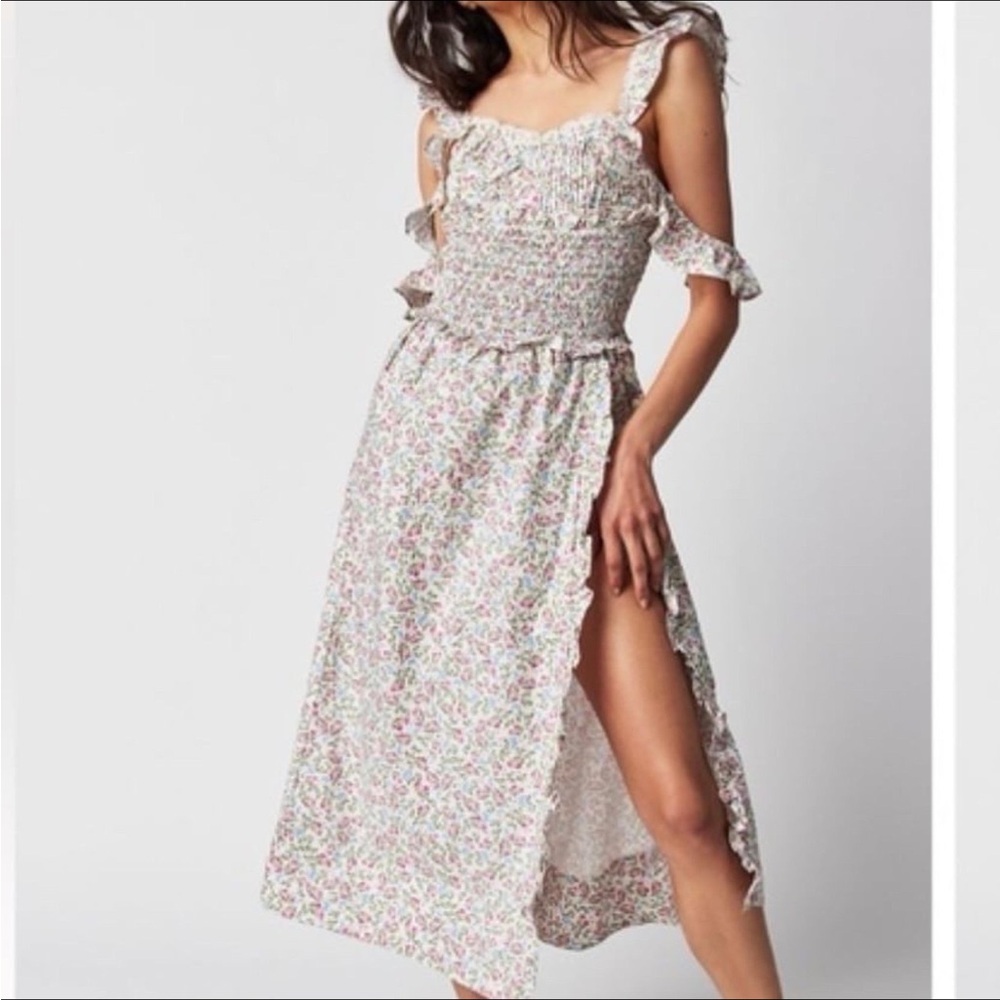 New For Love & Lemons Amalfi Floral Midi Cottagecore Coquette Dress Gown sz XS